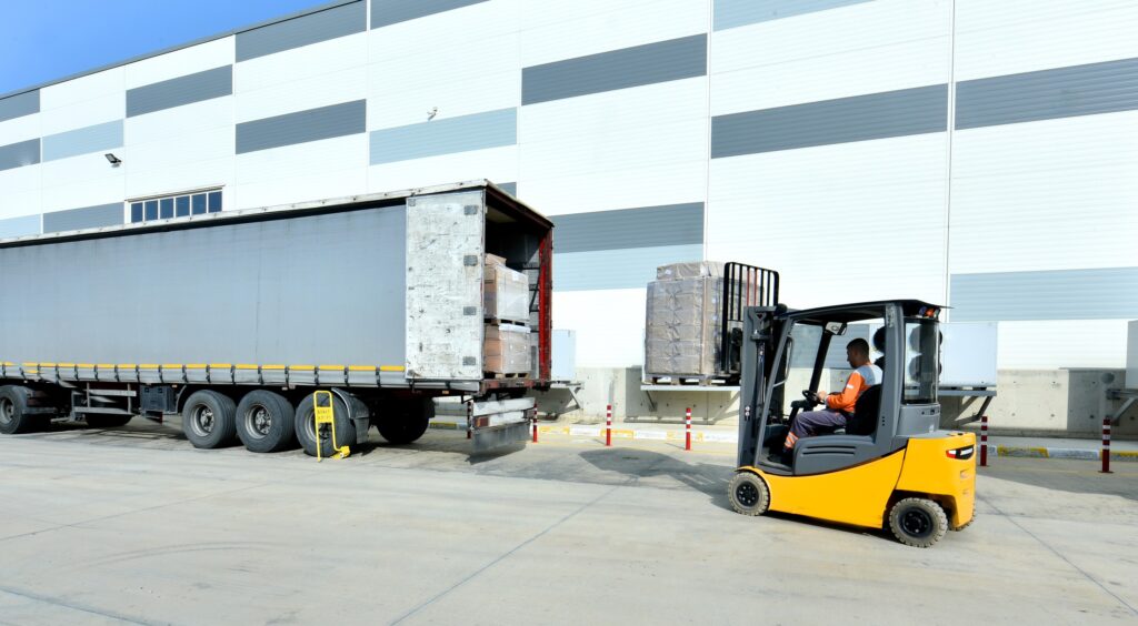 Using a counter forklift to load a lorry in Norfolk.