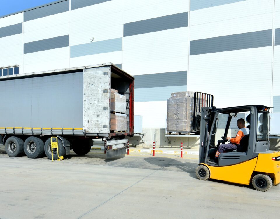 Using a counter forklift to load a lorry in Norfolk.