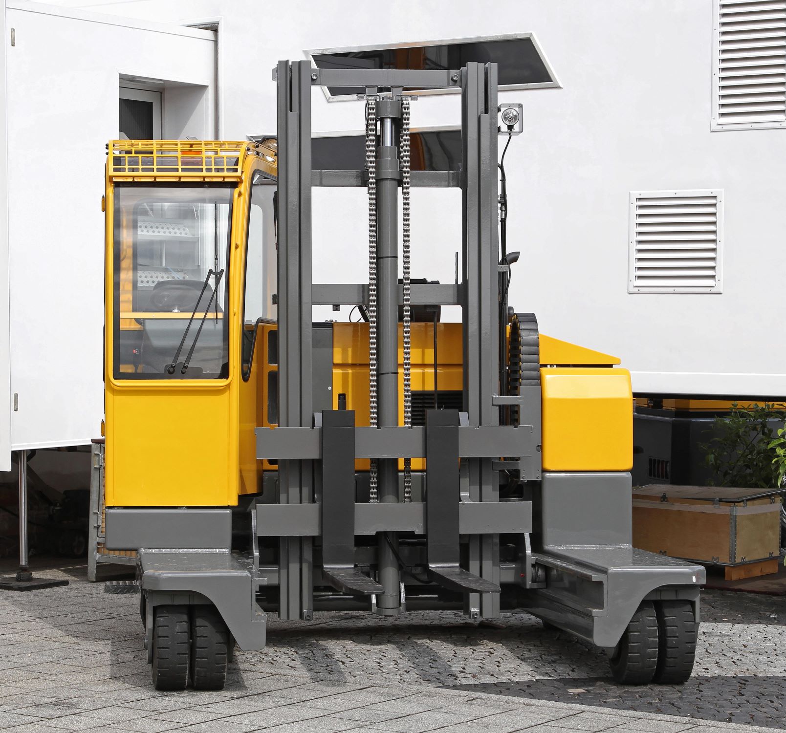 Side Loader forklift truck in a warehouse