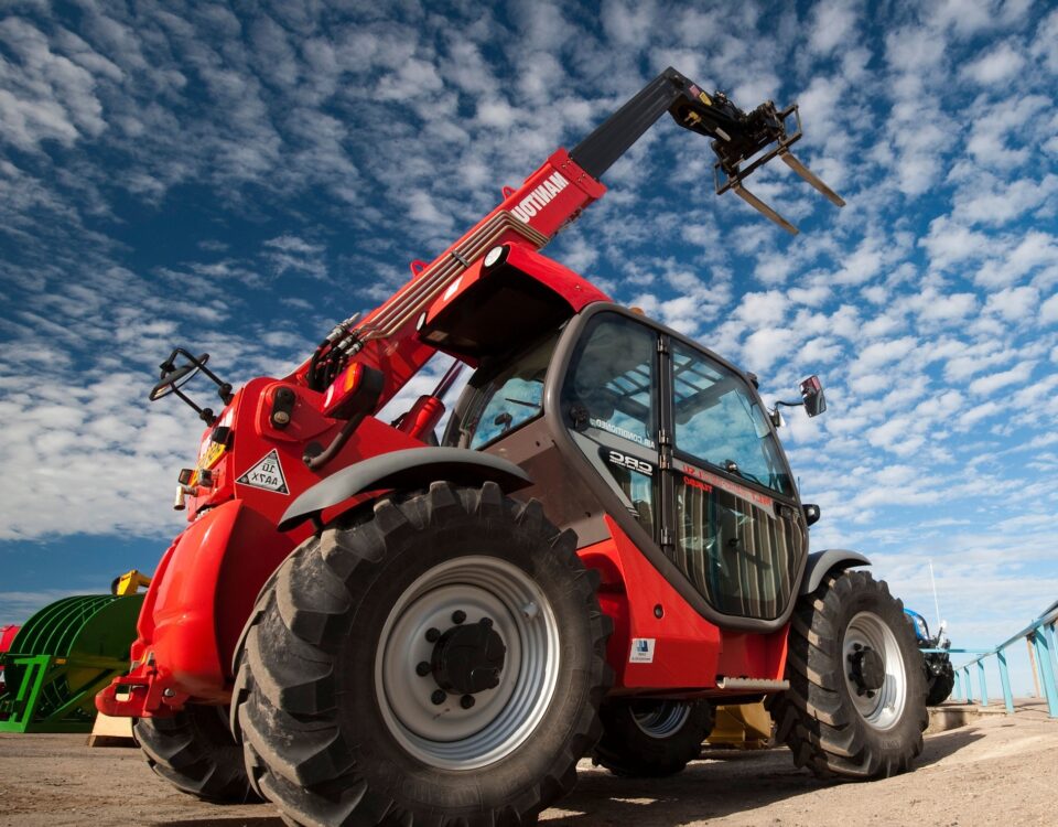 Telehandler truck in a farm yard