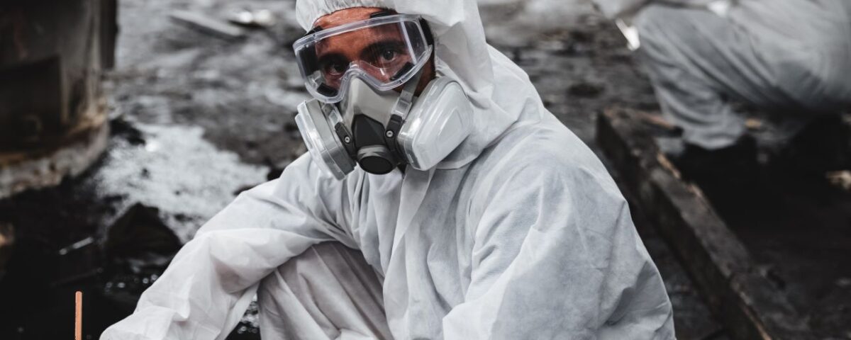 a man with a respiratory protective equipment when testing hazardous substances after face fit testing