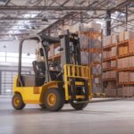 Counterbalance truck in a warehouse ready for forklift training