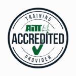 AITT Accredited Provider training badge with green checkmark A circular AITT Accredited Provider training badge shows a green checkmark, a forklift icon, and bold ACCREDITED text.